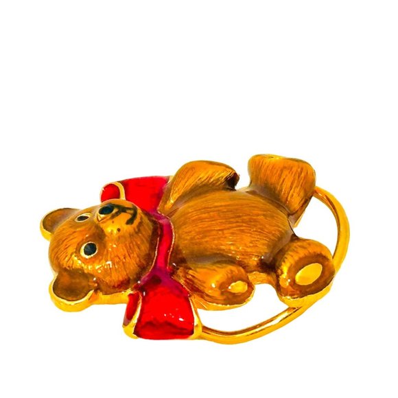 Vintage Enameled Teddy Bear Scarf Clip/Slide - Picture 3 of 5